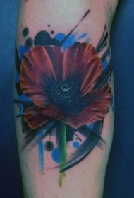 手臂彩色手绘的美丽花朵纹身图案