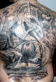 背部伟大的忏悔和死神纹身图案