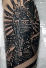 亚洲风格小腿武士战士与箭头纹身图案