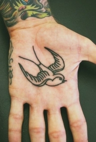 手掌上的小鸟纹身图案