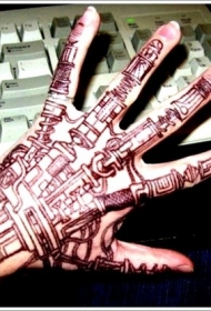 手背个性的机械骨架纹身图案