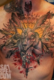 胸部有趣的血腥神秘动物与箭头纹身图案