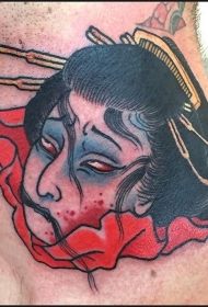 亚洲传统的彩色女子生首纹身图案