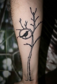 有趣的树和小鸟手臂纹身图案