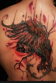 背部现代风格彩色的老鹰纹身图案