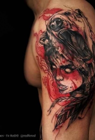大臂熊头与可怕的恶魔女纹身图案