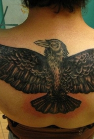 背部自然的乌鸦黑色纹身图案