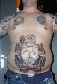 腹部快乐的弥勒佛纹身图案