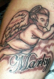 小天使婴儿和字母纪念纹身图案