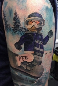 大臂乐高风格的滑雪板彩绘纹身图案