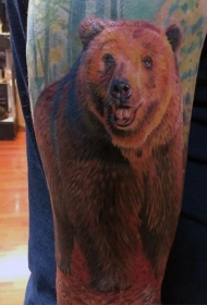 手臂非常逼真的彩色熊纹身图案