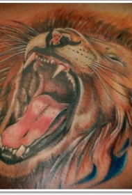 背部超级写实的狮子头像纹身图案