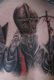 背部五彩的神秘宗教狼人纹身图案