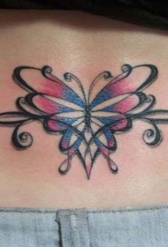 腰部彩色的蝴蝶藤蔓纹身图案