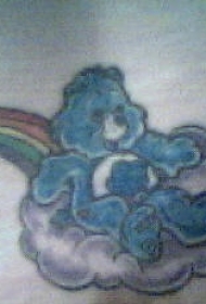 蓝色熊与云朵彩虹纹身图案