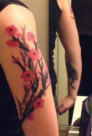 樱花树枝彩色的大臂纹身图案
