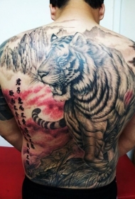 满背亚洲式的老虎纹身图案