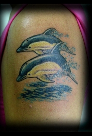 手臂彩色美丽的海豚纹身图案