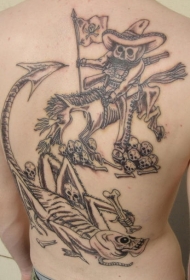 背部牛仔骷髅骨架纹身图案
