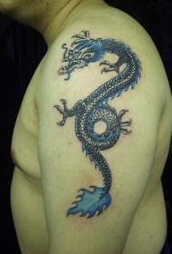 中国蓝火龙手臂纹身图案