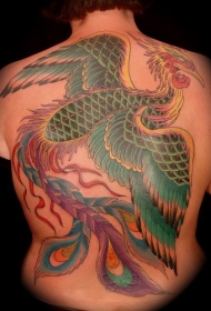 彩色的凤凰满背纹身图案