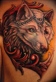 背部精彩的彩色狐狸与金钥匙纹身图案
