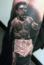 非常逼真的黑白拳击手肖像手臂纹身图案