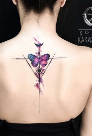 背部可爱的彩色几何星空蝴蝶纹身图案