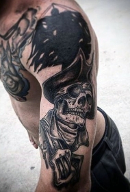手臂黑白海盗骷髅个性纹身图案
