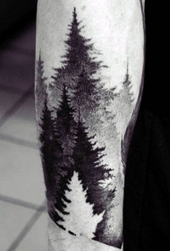 手臂美丽的黑白古老森林纹身图案