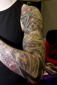 手臂亚洲式的花朵般若纹身图案