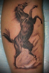 小腿黑色的跳跃马纹身图案