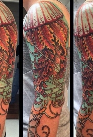 手臂非常好看的彩色水母纹身图案