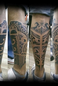 种族部落风格黑色小腿纹身图案