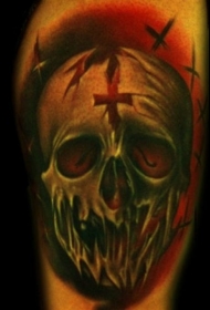 手臂阴森森的骷髅纹身图案
