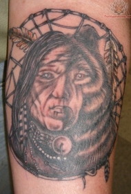 印度人像结合熊头怪异纹身图案