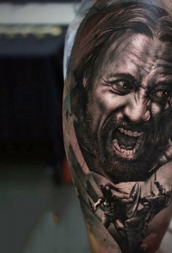 大臂写实的斯巴达战士肖像纹身图案