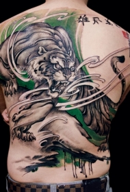 背部彩绘中国风老虎纹身图案