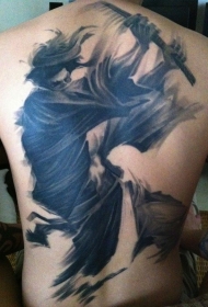 背部黑白个性的武士纹身图案