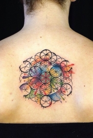 精彩生动的彩色花卉背部纹身图案