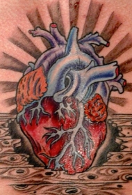 胸部彩色的心脏纹身图案