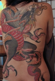 女生满背惊艳的的亚洲幻想龙纹身图案