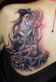 美丽的中国风女性肖像纹身图案