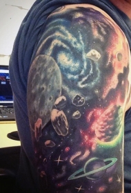 精彩漂亮的彩绘太空行星手臂纹身图案