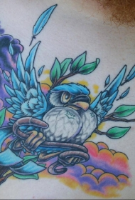 蓝色的鸟与钥匙纹身图案