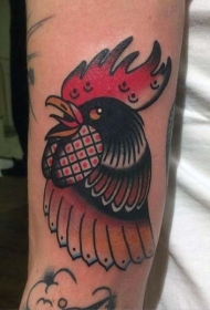 手臂old school彩色的公鸡头部纹身图案