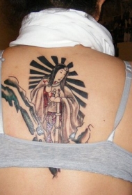 背部日本的艺妓彩色纹身图案