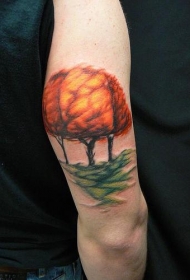 手臂彩色唯美的枫树纹身图案