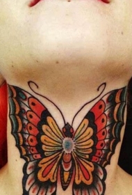 颈部美丽的五彩蝴蝶纹身图案