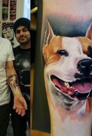手臂非常逼真美丽的狗头像纹身图案